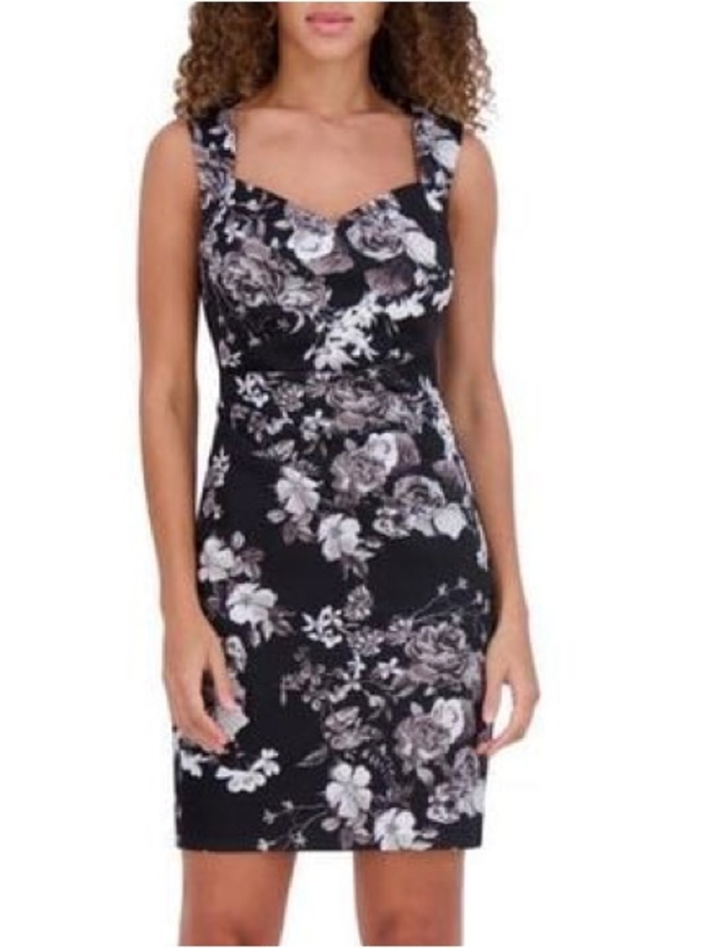 Siena black Floral crepe scuba knit Sheath Dress - Black and White and Grey